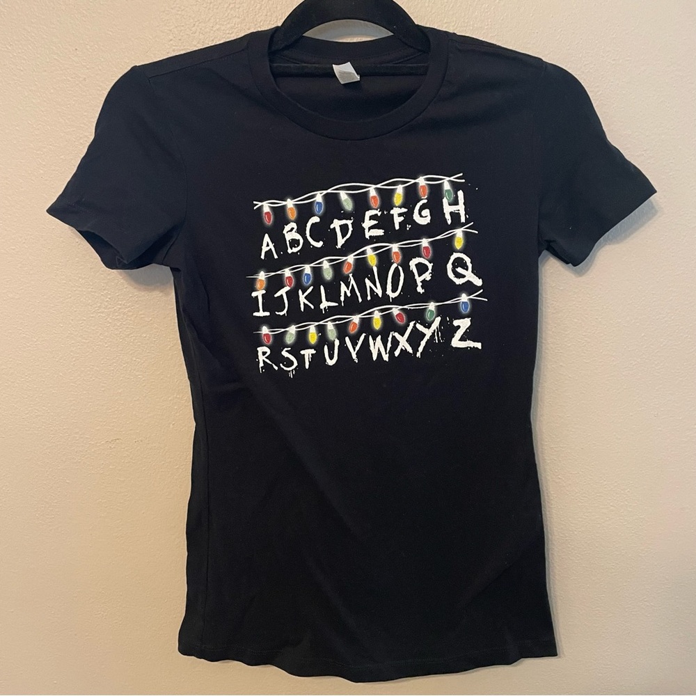 Stranger Things Alphabet Christmas Lights Tee Shirt Small